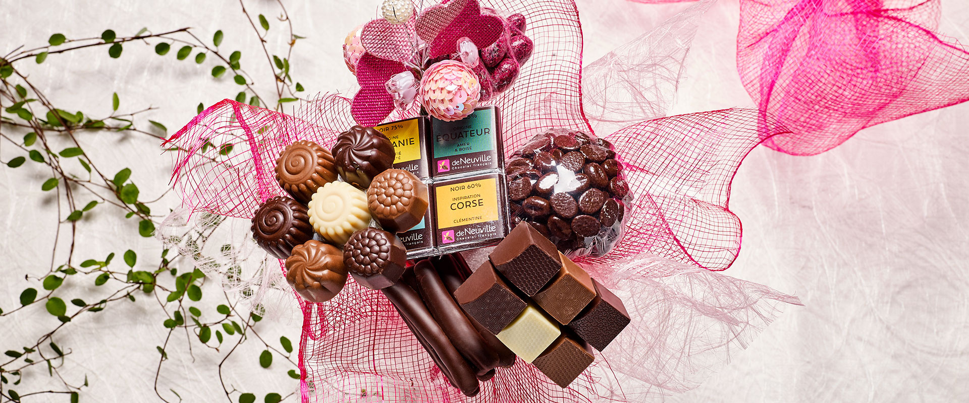 Comme un air de fête, le bouquet de chocolats aux couleurs acidulées